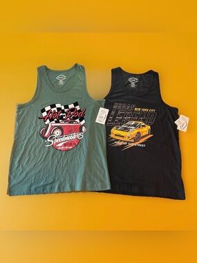 Lot of 2 Faze 1 Men's Tank Tops NWT Small S Duck Green Black Car Graphic Racing